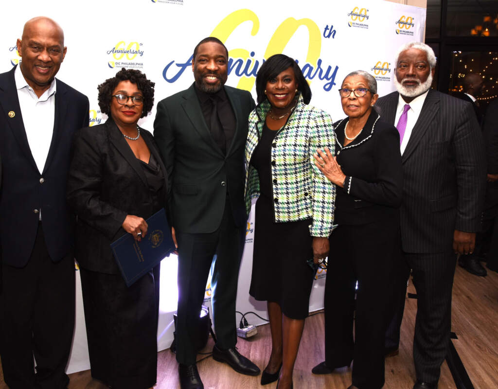 Congressman Evans, Sheila Ireland (President and CEO of OIC), Senator Street, Mayor Cherelle Parker, Ms. Mable Wellborn, and Steven Bradely (Chair)